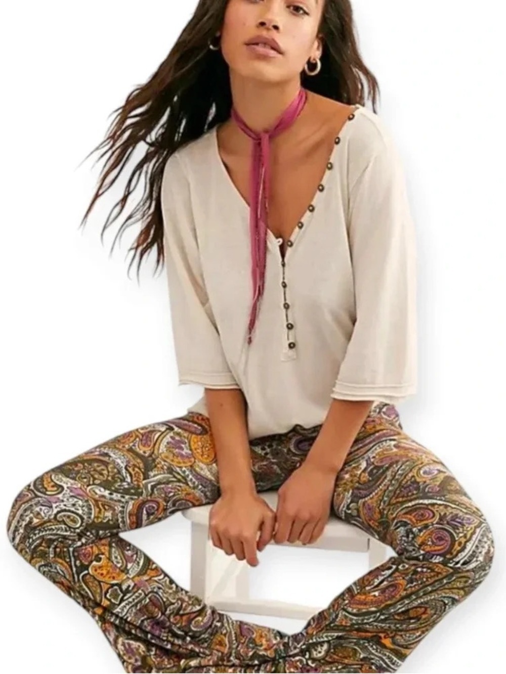 Free People We The Free Morgan Henley Top Size XS Oatmeal Beige Slouchy